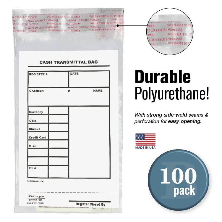 BankSupplies Cash Transmittal Bags Tamper Evident 6W x 9H Case of 100 - color: Clear, size: 6 x 9 inches | Case of 100