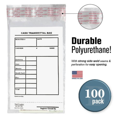 BankSupplies Cash Transmittal Bags Tamper Evident 6W x 9H Case of 100 - color: Clear, size: 6 x 9 inches | Case of 100