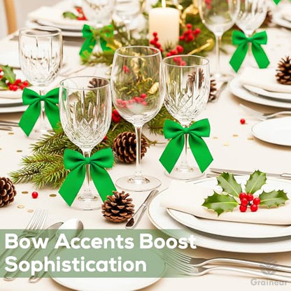50 Pcs Emerald Green Satin Ribbon Bows, 3.5" x 3.5", with Twist Ties - color: Emerald Green