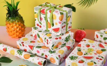 Sikiweiter Colorful Summer Fruit Wrapping Paper Roll, 17 Inches x 16.5 Feet, Watermelon Strawberry Lemon Cherry Tropical Gift Wrap for Birthday Party and Summer Celebration(Fruits) - color: Fruits
