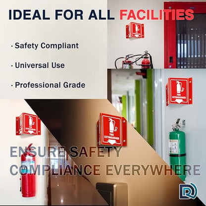 Fire Extinguisher Sign with Arrow, 3D Acrylic V Sign, Wall Mount, 4 Pack - color: Red Acrylic - Pack of 4