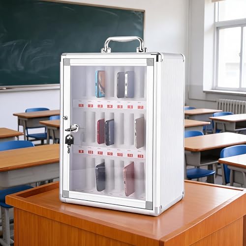 24 Slots Cell Phone Locker with Key, Portable Mobile Phone Storage Box