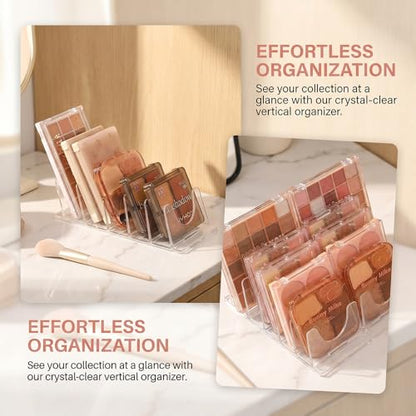 Acrylic Makeup Eyeshadow Palette,Organizer W/Removable Dividers 6 Space Vanity Desk Storage Fits All Palette Sizes - Clear