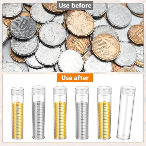 60 Pcs Plastic Coin Tubes, 6 Different Sizes Clear Quarter