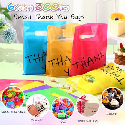 Janlaugh 300 Pcs Thank You Bags Colorful Plastic Handles 6" X 8" - size: 6" x 8"