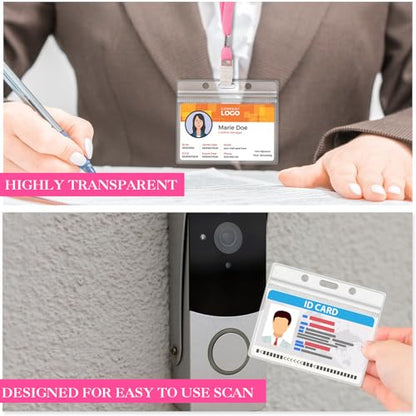 Marspark 4"x3" Name Badge Holder with Lanyard Bulk, Pink, 50 Sets - color: Pink
