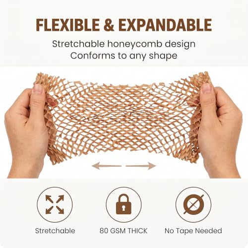 Honeycomb Packing Paper | 15"x197' Heavy Duty Moving & Shipping Paper with Fragile Stickers, Eco-Friendly Recyclable Cushioning Wrap for Furniture, Fragile Items, Gift Packaging & DIY Crafts (Brown) - color: Brown