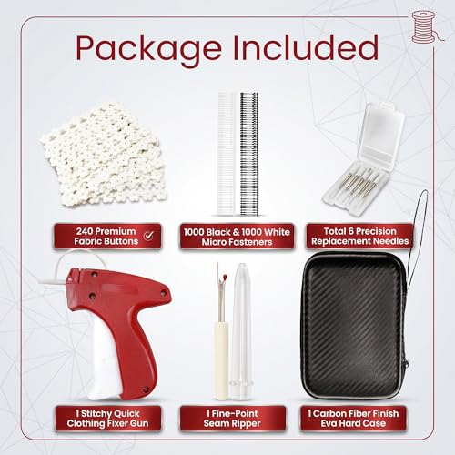 ASEER Micro Stitch Gun No Sew Kit 6 Needles 2000 Fasteners 200 Buttons - color: Red