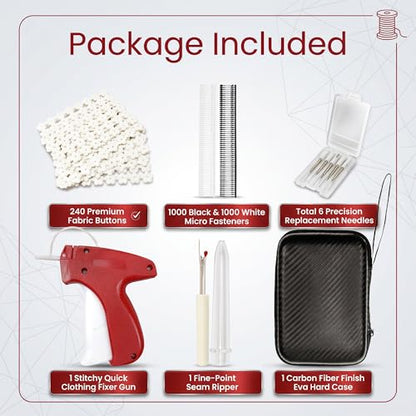 ASEER Micro Stitch Gun No Sew Kit 6 Needles 2000 Fasteners 200 Buttons - color: Red