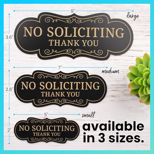 ExcelMark Premium No Soliciting Sign for House - Made in the USA (Medium - 2.8"x 7", Black with Gold Letters) - color: Black/Gold Designer, size: Medium