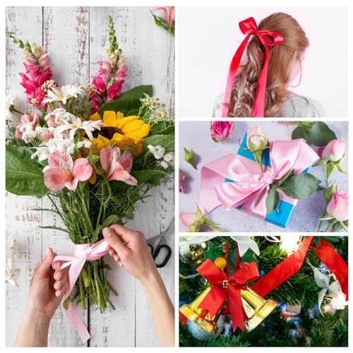Flezoo 25 Yards 1-1/2" Red Satin Ribbon for Crafts Gift Wrapping Wedding - color: Red