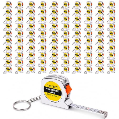 100 Pack Mini Tape Measure Keychains, 1m/3ft Retractable Measuring Tape
