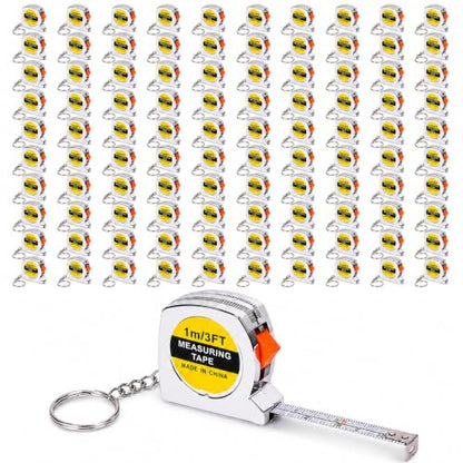 100 Pack Mini Tape Measure Keychains, 1m/3ft Retractable Measuring Tape