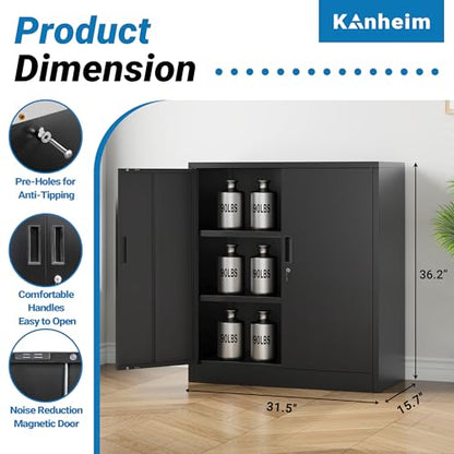 Metal Storage Cabinet,36" Locking Cabinet with 2 Adjustable Shelves - color: Black, size: 36"H×32"W×16"D