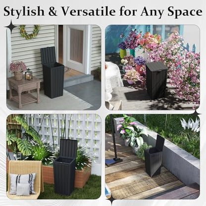 Outdoor Trash Can with Lid, 32 Gallon Waterproof and UV-Resistant Garbage Cans,Resin Outside Trash Can for Porch, Backyard, Kitchen, Easy Clean and Assemble(Black,32Gallon)