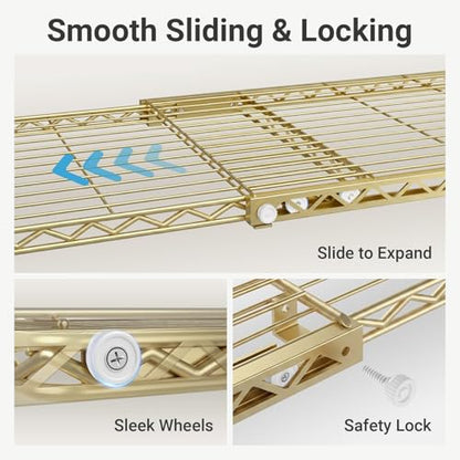 VIPEK X20 Expandable Metal Clothing Rack Adjustable from 3'3" to 4'8" Heavy Duty Garment Racks With Shelves and Hanger Rods Portable Wardrobe Open Closet System, Gold - color: Gold