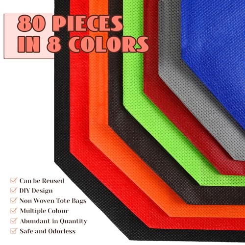 Amylove 80 Pcs Non Woven Tote Bags Bulk Large Reusable Gift Bag Reusable Grocery Bags, 15 x 11. 8 x 4 Inches - color: Multicolor