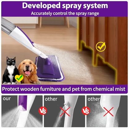Wet Spray Mop for Floor Cleaning with 14 oz Bottle & 3 Microfiber Pads - color: 01-purple