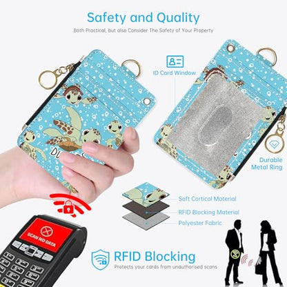 2-in-1 ID Badge Holder & Lanyard Wallet，Cute Zippered Pouch Sea Turtle - color: Sea Turtle