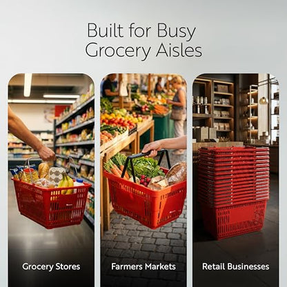 Restaurantware Plastic Shopping Basket, Red, with Plastic Handles - style: Plastic Handles