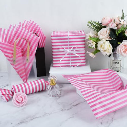 BEISHIDA Hot Pink Pin Stripe Tissue Paper Bulk,Wrapping Tissue Paper for Gift Bags, 14 x 20 Inch Gift Wrap for Bridal Shower Birthday Wedding Valentine's Day DIY Crafts Party,30 Sheets - color: 30-hotpink
