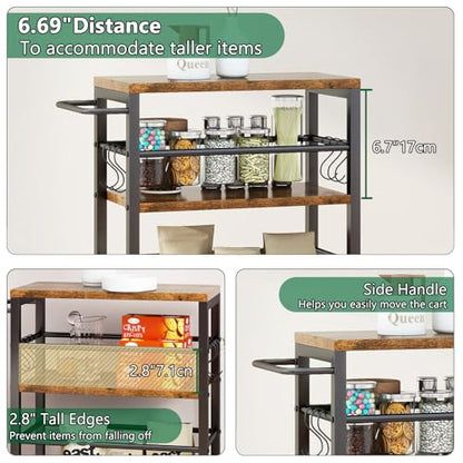 IBUYKE Slim Rolling Storage Cart, Kitchen Cart Utility Shelving UTMJ065H - color: Brown, size: 15.75"D x 7.9"W x 32.3"H