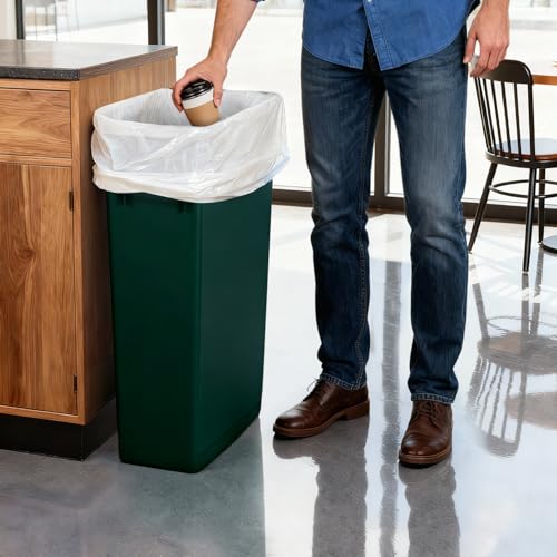 PLASTIC PRINCE 23 Gallon Slim Trash Can Kitchen, Commercial Tall Trash Bin Narrow, Rectangular Slim Jim Skinny Garbage Can for Home Garage Cabinet Restaurant, Green - style: Green Can