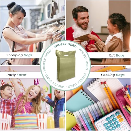15x18 Olive Plastic Bags, 2" Gusset, Glossy, Die-Cut, 1.25 Mil, 100 Pack