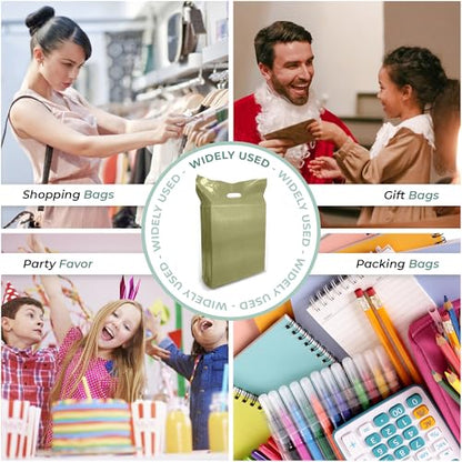 15x18 Olive Plastic Bags, 2" Gusset, Glossy, Die-Cut, 1.25 Mil, 100 Pack