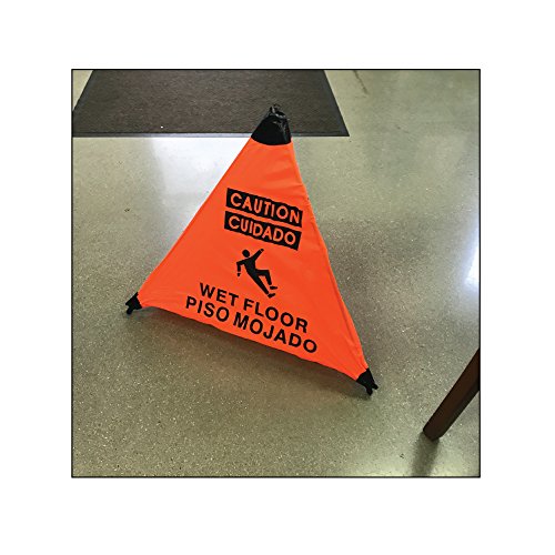 Orange Caution Wet Floor Sign (ENG/SPAN) Handy Cone w/Storage Tube "3-PACK"