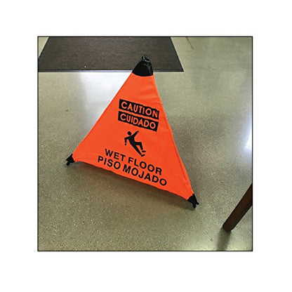 Orange Caution Wet Floor Sign (ENG/SPAN) Handy Cone w/Storage Tube "3-PACK"