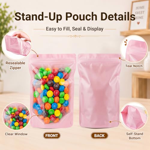 ANZNKU 100PCS Mylar Bags Resealable Large Smell Proof Bags(Pink, 8x12) - color: Pink, size: 8x12"