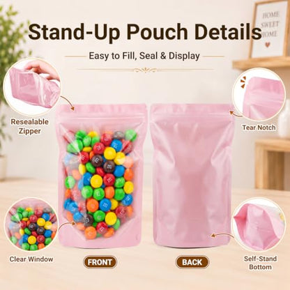 ANZNKU 100PCS Mylar Bags Resealable Large Smell Proof Bags(Pink, 8x12) - color: Pink, size: 8x12"