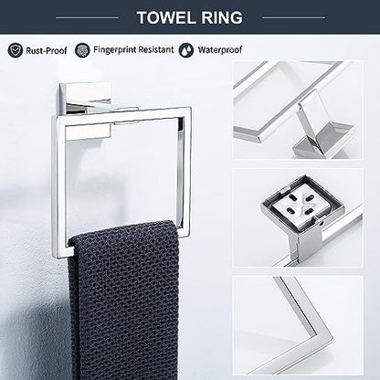 TQKAG 6-Piece Towel Bar Set, 23.6" Bathroom Hardware Set, Polished Chrome - color: Polished Chrome, size: 6-Pieces Set-A