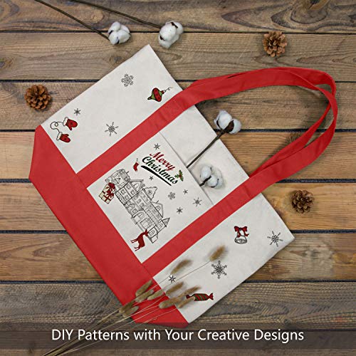 TOPDesign 1-Pack Canvas Tote Bag with an External Pocket, Reusable Grocery Shopping Bag, Top Zipper Closure, Daily Essentials (Red/Natural) - color: Red/Natural