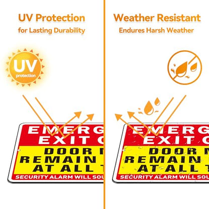 Emergency Exit Only Sign, (2 Pack) Self Adhesive Emergency Exit Sign Sticker for Door, Rust Free and Reflective Aluminum Metal Signs for Wall (9 x 6 inches, Red/Yellow) - color: Red /Yellow