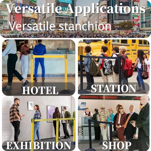 BESEA 4 Pack Crowd Control Stanchions with 10FT Retractable Belt - color: Black
