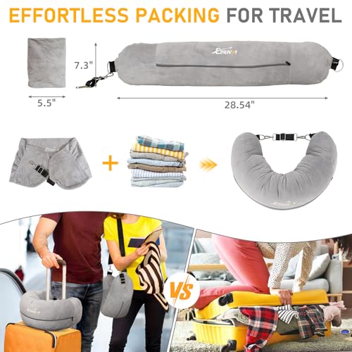 Travel Neck Pillow Stuffable with Clothes, Stuffable Travel Pillow - color: Light Grey