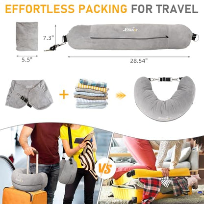 Travel Neck Pillow Stuffable with Clothes, Stuffable Travel Pillow - color: Light Grey