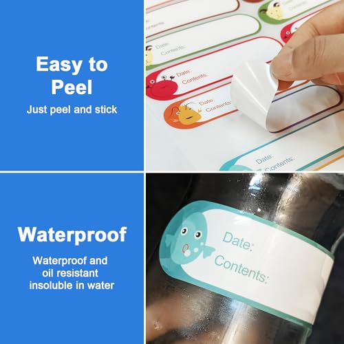 512 Pcs 1"x4" Waterproof Cartoon Baby Bottle Labels for Daycare - color: 8-color