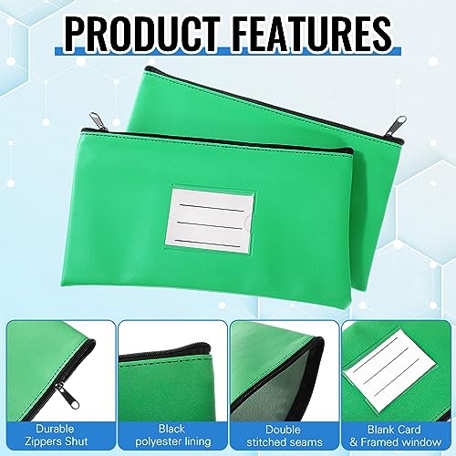 Paterr 6 Pcs Money Bags with Zipper PU Leather Deposit Bank Bag Security Money Pouch Receipt Holder Bank Pouch Wallet with Label for Cash Coin Makeup Cosmetics Bills Tickets, 11 x 6 Inch(Agate Green) - color: Agate Green