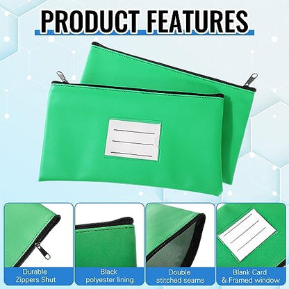 Paterr 6 Pcs Money Bags with Zipper PU Leather Deposit Bank Bag Security Money Pouch Receipt Holder Bank Pouch Wallet with Label for Cash Coin Makeup Cosmetics Bills Tickets, 11 x 6 Inch(Agate Green) - color: Agate Green