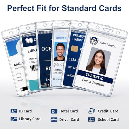 200 Pack Badge Holder, Plastic ID Badge Holder, Clear Waterproof ID Card Holder with Resealable Zip, 2.5" x 3.8" Vertical Name Tag Holder for Nurses and Office, Fits ID Card/Credit Card/Student Card
