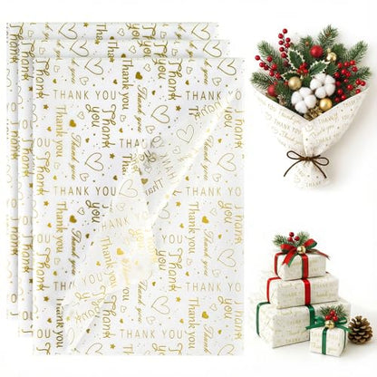 Koogel 100 Sheets White Gold Thank You Tissue Paper, 20 X 14 inches - color: White