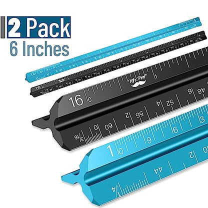 Mr. Pen- Small Architectural Scale Ruler, Aluminium, 6 Inch, 2 Pack - color: C. Black & Blue