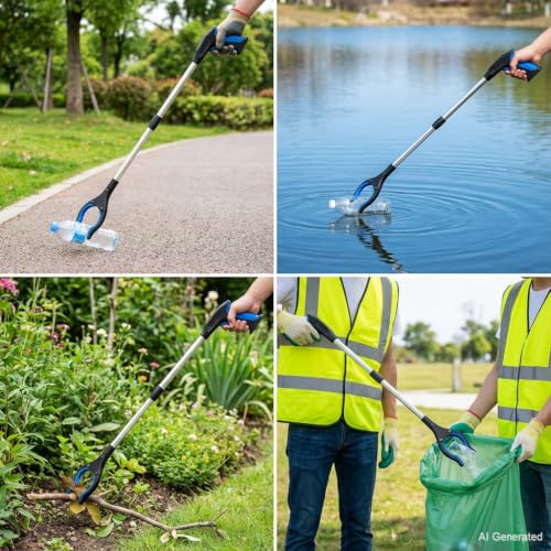 3-Pack Grabber Reacher Tool: 32" Foldable Aluminum (Magnetic) & Stainless Steel Reachers, 12" Mini Iron Grabber, 360° Rotating Trash Picker Upper for Seniors & Daily Use (Blue, Gray, Black) - color: 32"blue&gray+12"black - 3pack