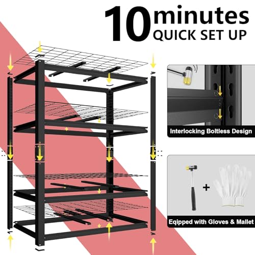 40W Garage Storage Shelves,2200LBS Metal Storage Shelves,Adjustable Heavy Duty Metal Garage Shelving Units Industrial Shelving for Garage,Basement,Warehouse,19.6" D x 39.37" W x 59.84" H - size: 59.84" H x 39.37" W x 19.6" D