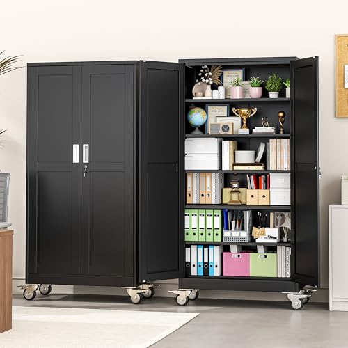 pozdeg 73.6" Black Lockable Rolling Metal Garage Storage Cabinet - color: Black, size: 17.7"D x 35.4"W x 73.6"H