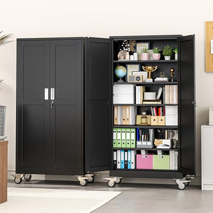 pozdeg 73.6" Black Lockable Rolling Metal Garage Storage Cabinet - color: Black, size: 17.7"D x 35.4"W x 73.6"H