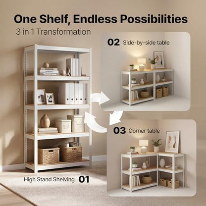 HOMEDANT House White 48.1" W 5 Tier Storage Shelves Garage Shelving Unit - color: White, size: 48.1"W x 16.5"D